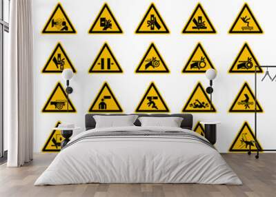 Triangular Warning Hazard Symbols labels Isolate On White Background,Vector Illustration Wall mural