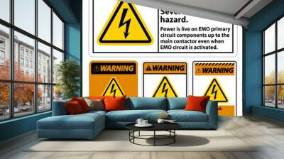 Warning Severe shock hazard sign on white background Wall mural