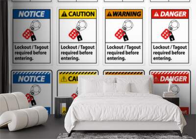 Warning Sign Lockout ,Tagout Required Before Entering Wall mural