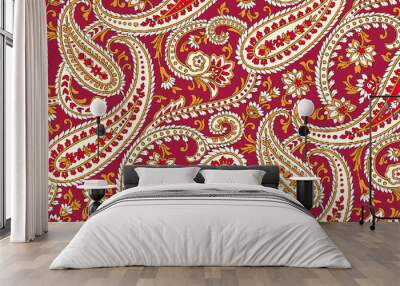 patchwork floral pattern with paisley and indian flower motifs. damask style pattern for textil and decoration
 Wall mural