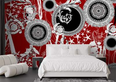 Seamless floral pattern on color. Wall mural