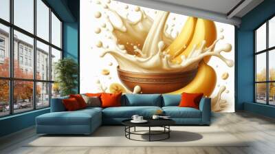 milk splash with fresh bananas isolated white background Wall mural