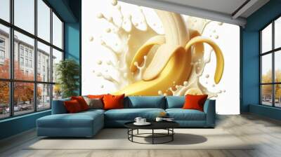 milk splash with fresh bananas isolated white background Wall mural