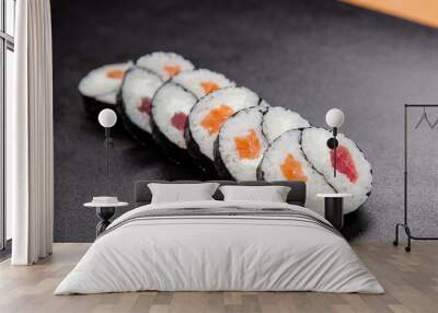 Sushi maki with tuna and salmon as a sign of yin and yang Wall mural