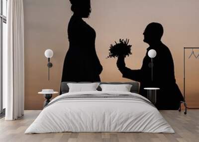 Silhouette shot of the bride and groom Wall mural