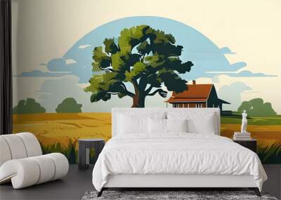 landscape with tree and house Wall mural