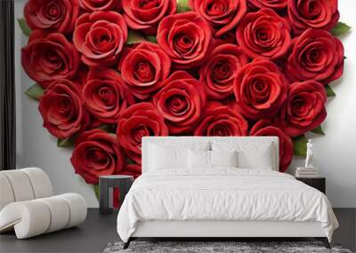 red roses in a heart shape isolated on white background Wall mural