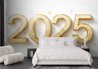 white and gold 2025 text Wall mural