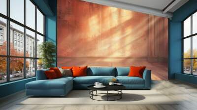 Warmth and vintage charm in an antique peach room illuminated by soft sun rays. Wall mural