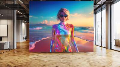 beach woman sunset fashion multicolor water swimsuit Wall mural