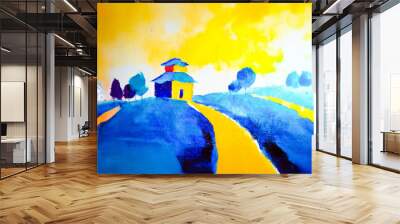 field painting with a home / house / farm single building Wall mural