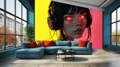 gamer young woman headphone bipolar two division Wall mural