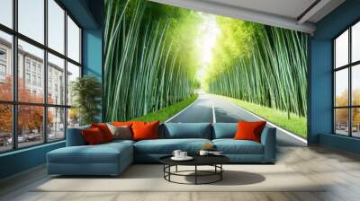 road empty bamboo forest green travel sunlight Wall mural