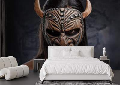 scary tribal mask horn woman dress fear Wall mural