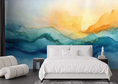 Abstract Watercolor Sunset Mountain Landscape Wall mural