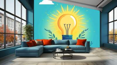 Lightbulb Idea In Green Meadow Wall mural