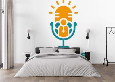 Business motivation podcast logo vector with businessman and microphone symbol Wall mural