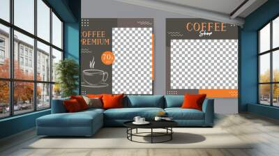 Collection of minimalist geometric coffee shop social media post templates. Square banner design background. Wall mural