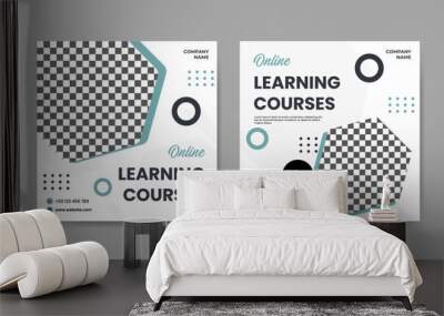 Collection of trendy geometric digital study, online learning courses social media post templates. Square banner design background. Wall mural