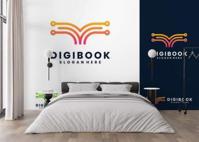 Digital book logo vector. Online school education logo. Wall mural