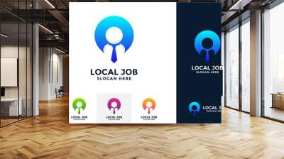 Local job logo design template. Find person logo concept with combined of people and pin symbol. Wall mural