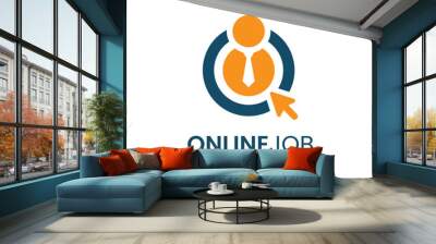 Online job logo design template.Creative concept of digital find job vector illustration. Wall mural