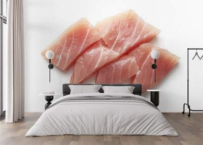 Four pieces of fresh raw tuna fillet isolated on white background. Wall mural