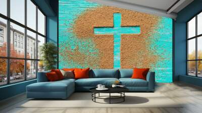 Ash Wednesday cross, crucifix made of ash, dust as christian religion, Jesus, god, faith, holy, holiday, Wall mural