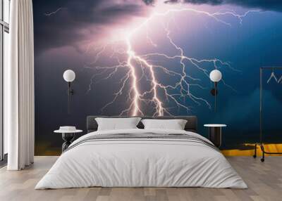 A lightning bolt striking the sky with thunder stock
 Wall mural