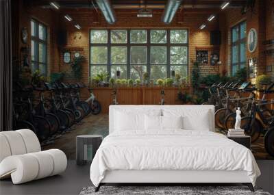 Cycle Sync: Studio for Spinning Classes in Health Club Wall mural