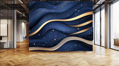 Navy Blue and Gold Vector Background with Stars: Majestic and Luxurious for Stellar Design Projects Wall mural