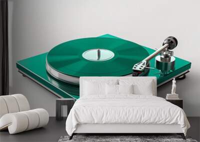 Radiant Emerald Green Record Player: Vintage Appeal with Modern Flair Wall mural