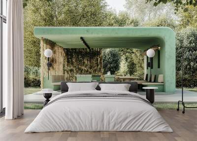 Sustainable Dining: Eco-Friendly Eating Pavilion in Mint Green with Bran Buffet Wall mural