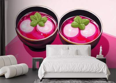 Sweet and Sour Pickled Radishes in Vibrant Pink Jars for a Delicious Treat Wall mural