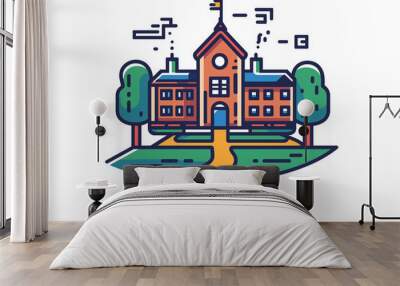 University Campus Icon with Detailed Routes and Building Markers Wall mural