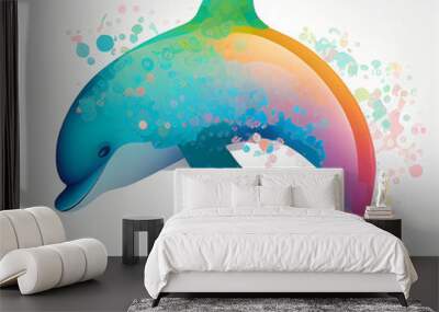 dolphin with colorful bubbles on a white background Wall mural