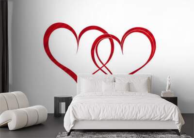 Continuous line drawing of two hearts on transparent background. Banner for valentine's day. Abstract hearts. PNG image ai generated Wall mural