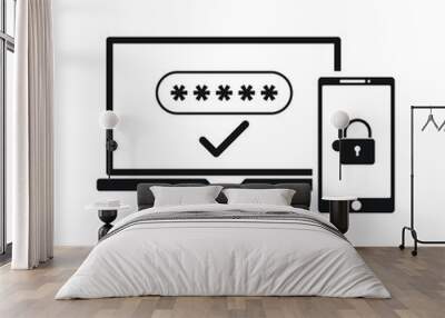 Black Multi factor, two steps authentication icon isolated Wall mural