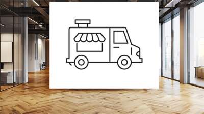 Food truck logo line icon. foodtruck kitchen street van design icon Wall mural