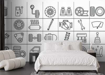 set of 36 flat car parts web icons in line style such as car numberplate Wall mural