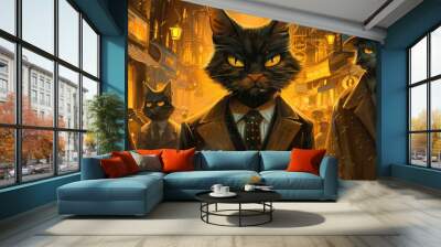 A detective cat unravels a conspiracy that could change the course of history Wall mural