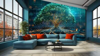 Digital information trees, the roots and leaves of AI data Wall mural