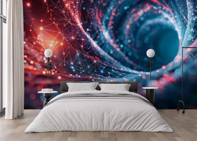 Dynamic 3D polygons forming a swirling vortex, a gateway to digital dimensions Wall mural