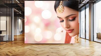 Elegant Indian bride in traditional attire, colorful saree, intricate jewelry, Cultural diversity, Ethnic bridal beauty Wall mural