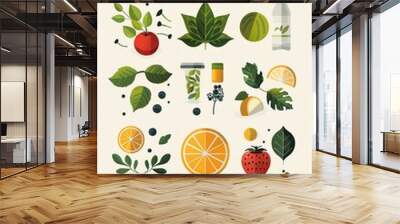 Green diet icons, sustainable lifestyle flat vectors Wall mural