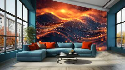 Light pulses moving through an abstract data landscape d Wall mural