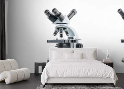 Set of three modern microscopes for laboratory use, featuring adjustable lenses and sleek design for precise scientific observation. Wall mural