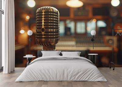 Vintage microphone set in a modern recording studio environment, blending old and new Wall mural