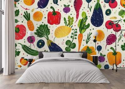 Whimsical veggies cartoon garden pattern 2 Wall mural