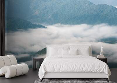 Fog and cloud mountain valley spring landscape Wall mural